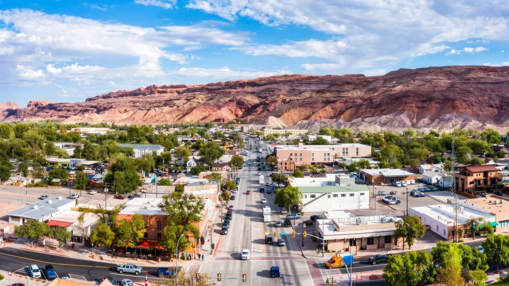 image of downtown moab from above
